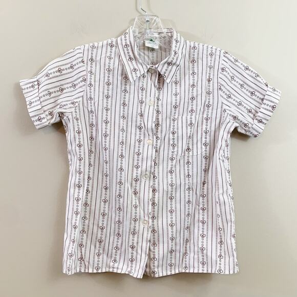 Vintage Girls Scout Button Down White/Brown Short Sleeve Top - Picture 1 of 4